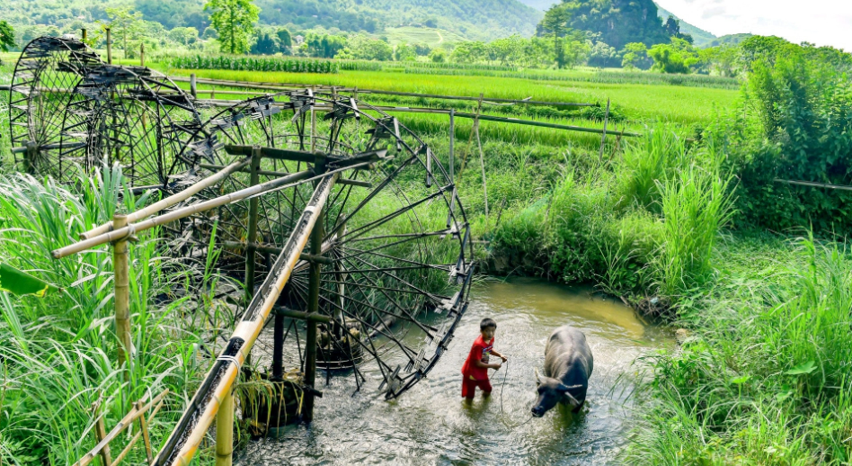 Guồng nước tại khu bảo tồn thiên nhiên Pù Luông (Nguồn: Vietnamnet)