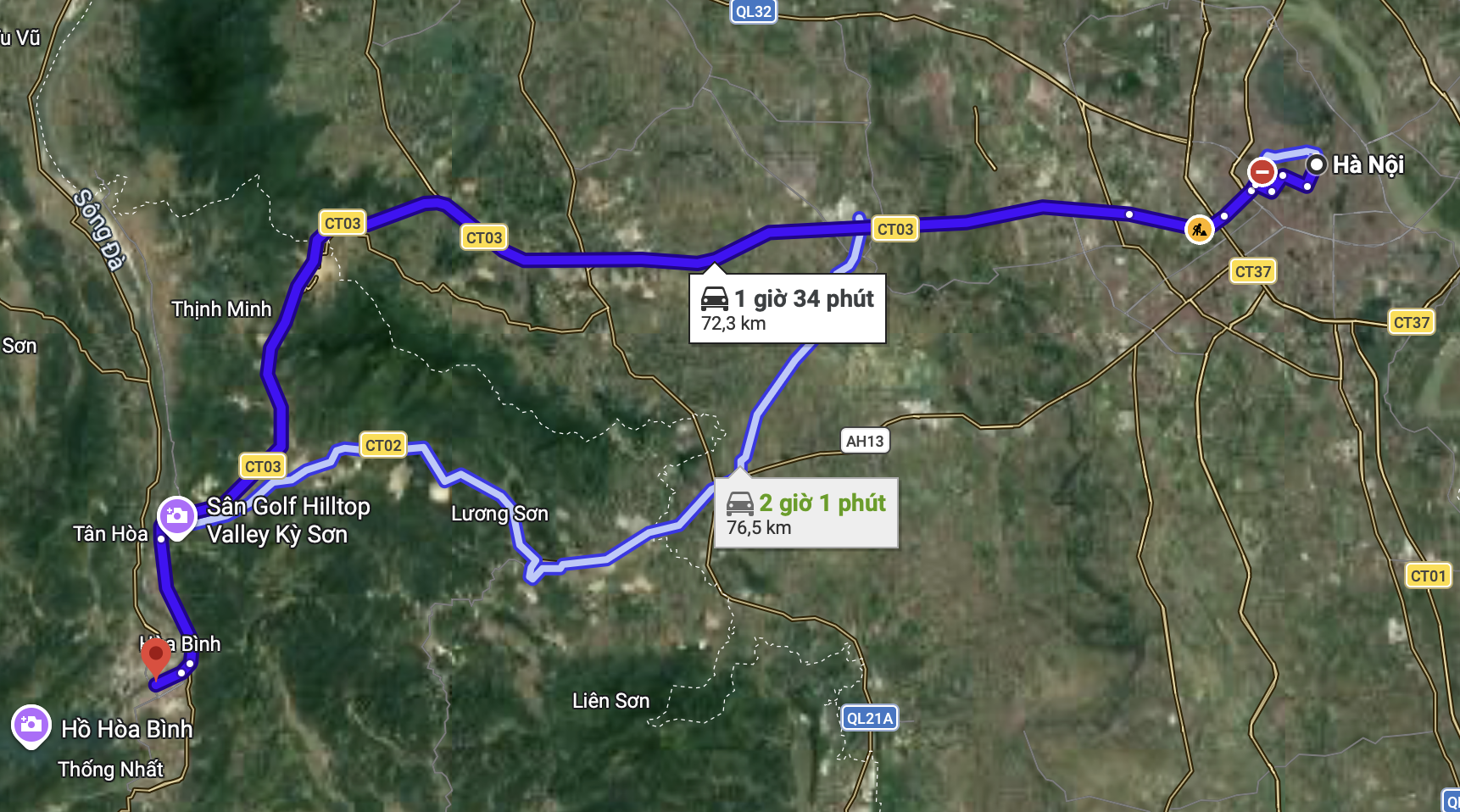Map showing the distance from Hanoi to Hoa Binh Lake Map showing the distance from Hanoi to Hoa Binh Lake