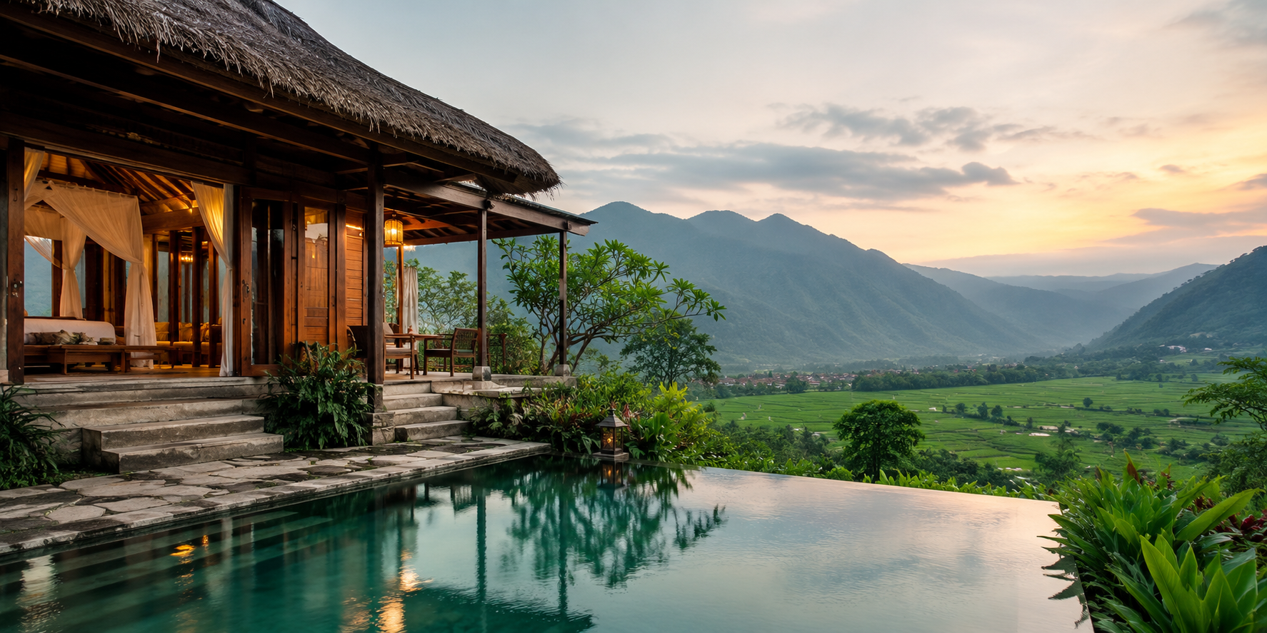 Comparison between a lakeside resort and the rice fields of Mai Chau Valley