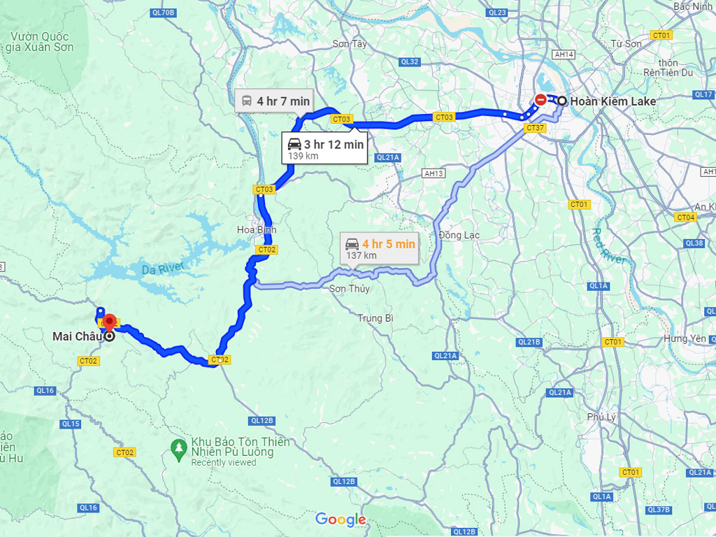 An overview of the Hanoi to Mai Chau bus route (Source: SaoDieu.vn)