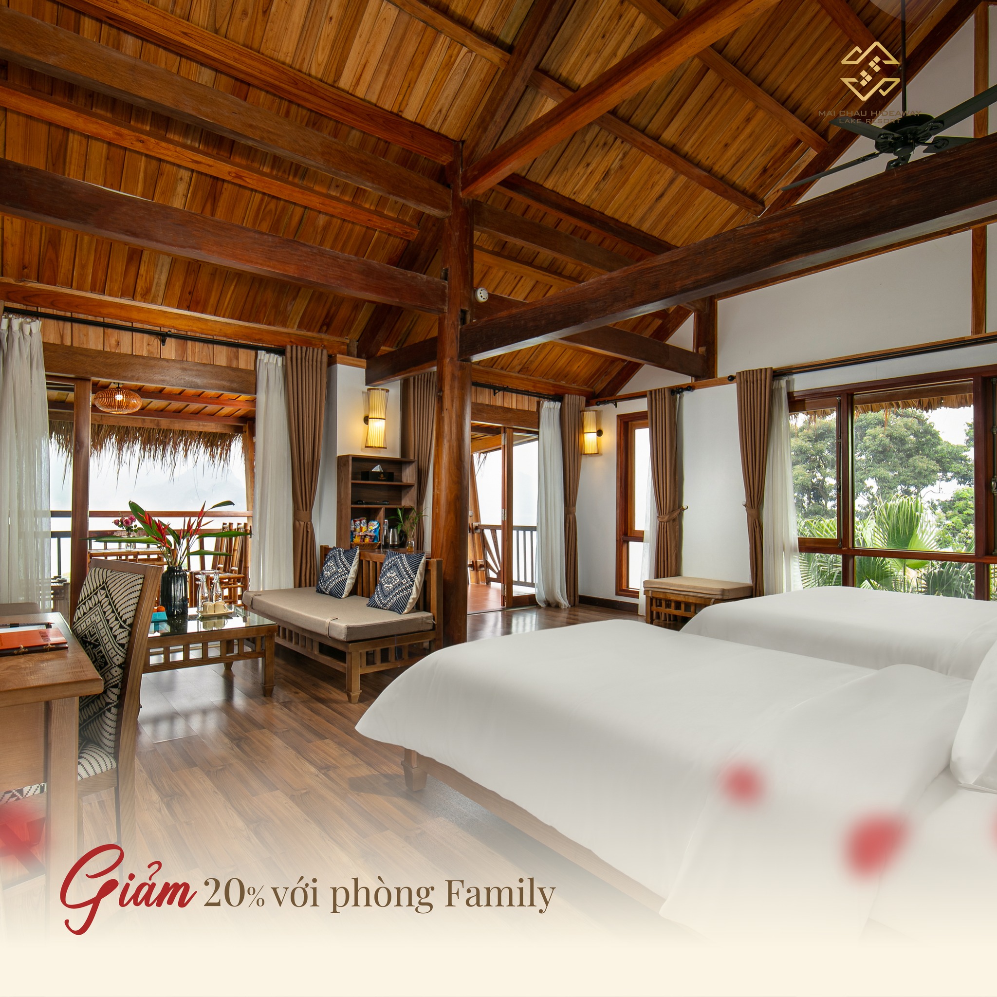 XUÂN SUM VẦY, TẾT YÊU THƯƠNG ƯU ĐÃI NGHỈ DƯỠNG THƯ THÁI BÊN HỒ TẠI MAI CHÂU 